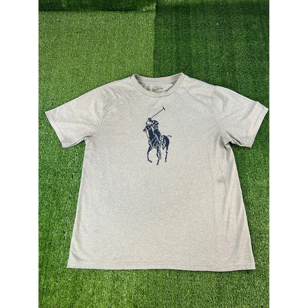 Polo Ralph Lauren Mens SM/YXL Performance Big Pony Graphic T-Shirt Heather Grey